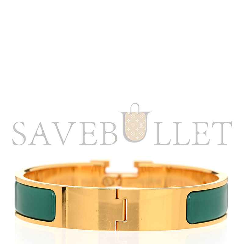 H**mes enamel narrow clic clac h bracelet pm malachite